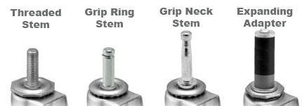 threaded stem casters, grip ring stem, grip neck stem, expandable adapter